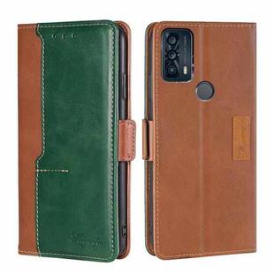 For TCL 20B/6159K Contrast Color Side Buckle Leather Phone Case(Light Brown + Green)