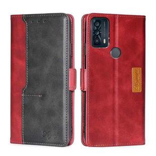 For TCL 20B/6159K Contrast Color Side Buckle Leather Phone Case(Red + Black)