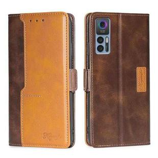 For TCL 30 5G/30+ 5G Contrast Color Side Buckle Leather Phone Case(Dark Brown + Gold)