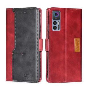 For TCL 30 5G/30+ 5G Contrast Color Side Buckle Leather Phone Case(Red + Black)