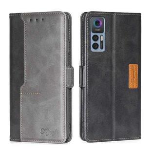 For TCL 30 5G/30+ 5G Contrast Color Side Buckle Leather Phone Case(Black + Grey)