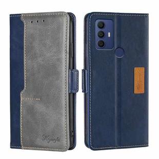 For TCL 30 SE/306/305/Sharp Aqous V6/V6 Plus Contrast Color Side Buckle Leather Phone Case(Blue + Grey)