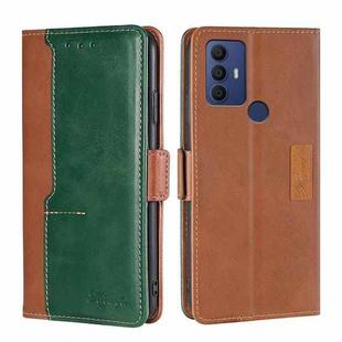 For TCL 30 SE/306/305/Sharp Aqous V6/V6 Plus Contrast Color Side Buckle Leather Phone Case(Light Brown + Green)