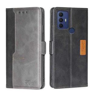 For TCL 30 SE/306/305/Sharp Aqous V6/V6 Plus Contrast Color Side Buckle Leather Phone Case(Black + Grey)