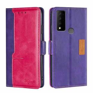 For TCL 30 V 5G/T781S Contrast Color Side Buckle Leather Phone Case(Purple + Rose Red)