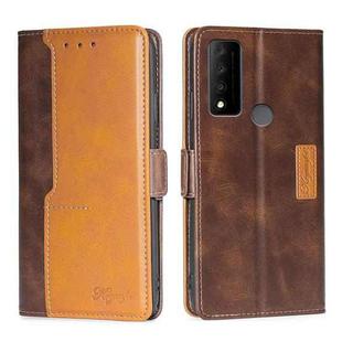 For TCL 30 V 5G/T781S Contrast Color Side Buckle Leather Phone Case(Dark Brown + Gold)