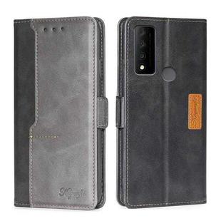 For TCL 30 V 5G/T781S Contrast Color Side Buckle Leather Phone Case(Black + Grey)