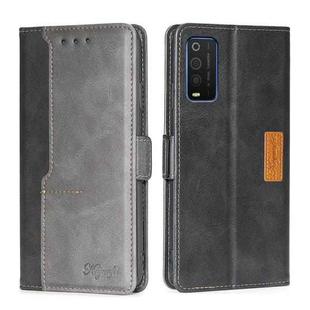 For TCL 205 Contrast Color Side Buckle Leather Phone Case(Black + Grey)