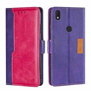 For Alcatel  Axel/Lumos Contrast Color Side Buckle Leather Phone Case(Purple + Rose Red)