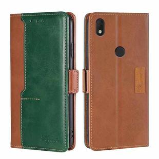 For Alcatel  Axel/Lumos Contrast Color Side Buckle Leather Phone Case(Light Brown + Green)