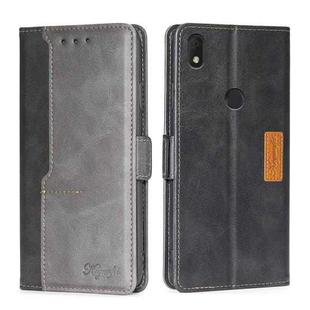 For Alcatel  Axel/Lumos Contrast Color Side Buckle Leather Phone Case(Black + Grey)