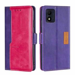 For Alcatel 1B 2022 Contrast Color Side Buckle Leather Phone Case(Purple + Rose Red)