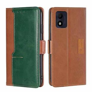 For Alcatel 1B 2022 Contrast Color Side Buckle Leather Phone Case(Light Brown + Green)