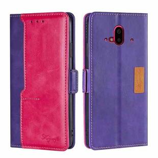 For Fujitsu Arrows F-52B Contrast Color Side Buckle Leather Phone Case(Purple + Rose Red)