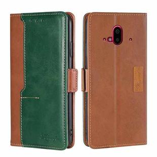 For Fujitsu Arrows F-52B Contrast Color Side Buckle Leather Phone Case(Light Brown + Green)