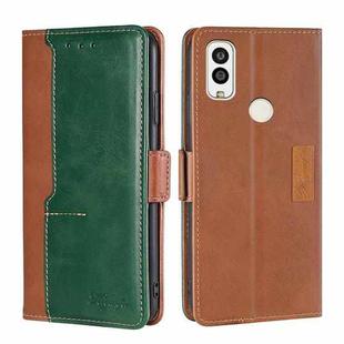 For Kyocera Android One S9/KC S304/Digno Sanga Edition Contrast Color Side Buckle Leather Phone Case(Light Brown + Green)