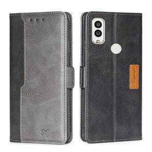 For Kyocera Android One S9/KC S304/Digno Sanga Edition Contrast Color Side Buckle Leather Phone Case(Black + Grey)