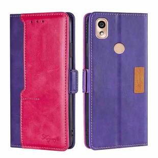 For Kyocera KY-51B Contrast Color Side Buckle Leather Phone Case(Purple + Rose Red)