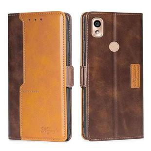 For Kyocera KY-51B Contrast Color Side Buckle Leather Phone Case(Dark Brown + Gold)