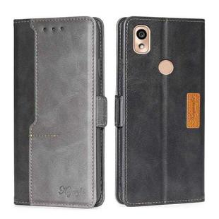 For Kyocera KY-51B Contrast Color Side Buckle Leather Phone Case(Black + Grey)