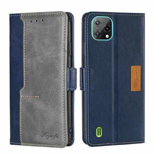 For Blackview A55 Contrast Color Side Buckle Leather Phone Case(Blue + Grey)