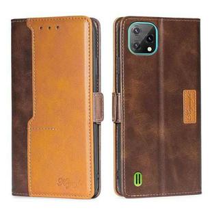 For Blackview A55 Contrast Color Side Buckle Leather Phone Case(Dark Brown + Gold)