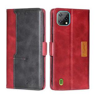 For Blackview A55 Contrast Color Side Buckle Leather Phone Case(Red + Black)