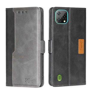 For Blackview A55 Contrast Color Side Buckle Leather Phone Case(Black + Grey)