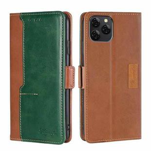 For Blackview A95 Contrast Color Side Buckle Leather Phone Case(Light Brown + Green)