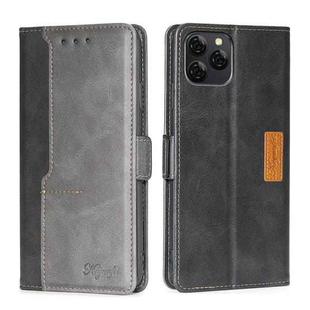 For Blackview A95 Contrast Color Side Buckle Leather Phone Case(Black + Grey)