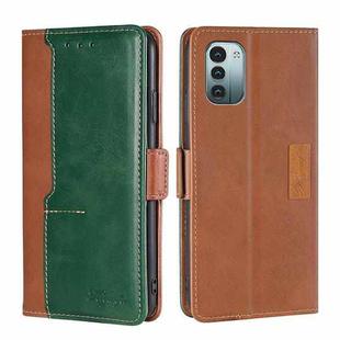 For Nokia G21/G11 Contrast Color Side Buckle Leather Phone Case(Light Brown + Green)