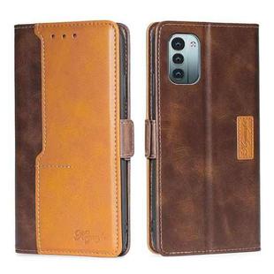 For Nokia G21/G11 Contrast Color Side Buckle Leather Phone Case(Dark Brown + Gold)