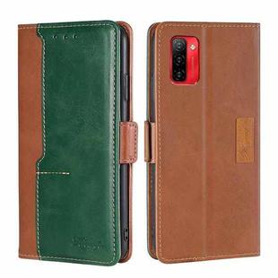 For Ulefone Note 12P Contrast Color Side Buckle Leather Phone Case(Light Brown + Green)