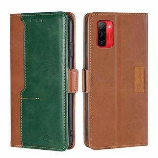For Ulefone Note 13P Contrast Color Side Buckle Leather Phone Case(Light Brown + Green)