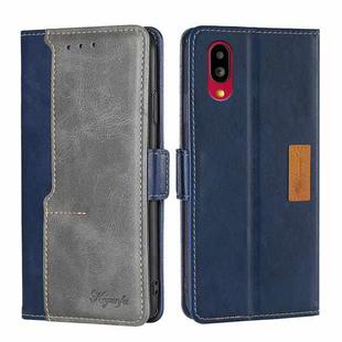 For Sharp Simple Sumaho 6/A201SH Contrast Color Side Buckle Leather Phone Case(Blue + Grey)