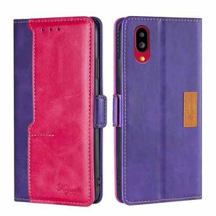 For Sharp Simple Sumaho 6/A201SH Contrast Color Side Buckle Leather Phone Case(Purple + Rose Red)
