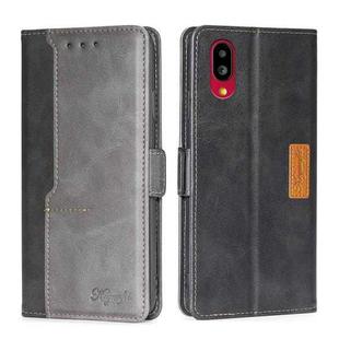 For Sharp Simple Sumaho 6/A201SH Contrast Color Side Buckle Leather Phone Case(Black + Grey)