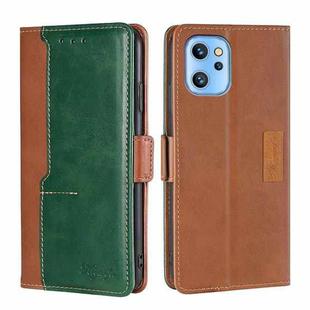 For UMIDIGI A13/A13 Pro/A13S Contrast Color Side Buckle Leather Phone Case(Light Brown + Green)