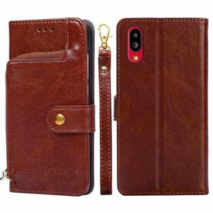 For Sharp Simple Sumaho 6 Zipper Bag Leather Phone Case(Brown)