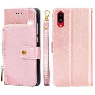 For Sharp Simple Sumaho 6 Zipper Bag Leather Phone Case(Rose Gold)