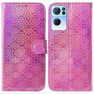 For OPPO Reno7 Pro 5G Colorful Magnetic Buckle Leather Phone Case(Pink)