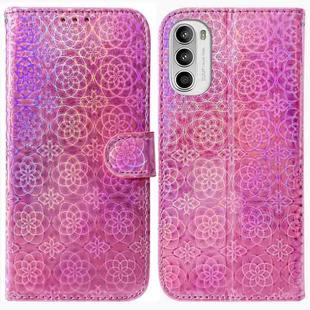 For Motorola Moto G52 Colorful Magnetic Buckle Leather Phone Case(Pink)