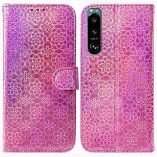 For Sony Xperia 5 III Colorful Magnetic Buckle Leather Phone Case(Pink)