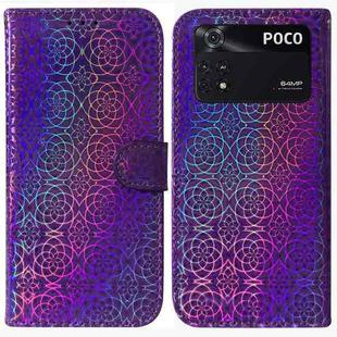 For Xiaomi Poco M4 Pro Colorful Magnetic Buckle Leather Phone Case(Purple)
