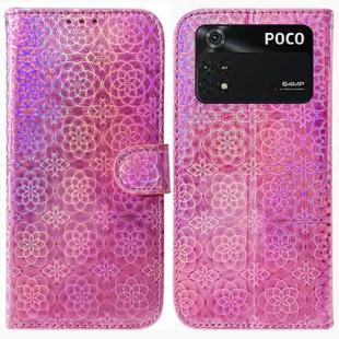For Xiaomi Poco M4 Pro Colorful Magnetic Buckle Leather Phone Case(Pink)