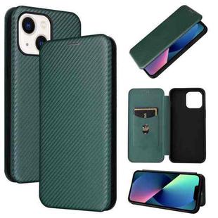 For iPhone 14 Carbon Fiber Texture Flip Leather Phone Case (Green)