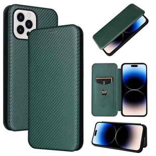 For iPhone 14 Pro Carbon Fiber Texture Flip Leather Phone Case (Green)