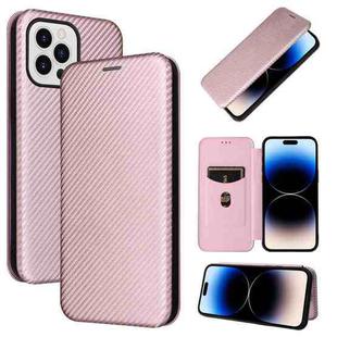 For iPhone 14 Pro Max Carbon Fiber Texture Flip Leather Phone Case (Pink)