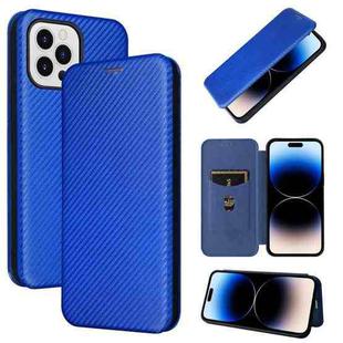 For iPhone 14 Pro Max Carbon Fiber Texture Flip Leather Phone Case (Blue)