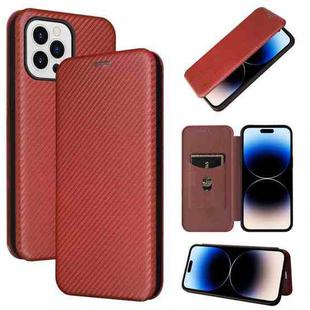 For iPhone 14 Pro Max Carbon Fiber Texture Flip Leather Phone Case (Brown)